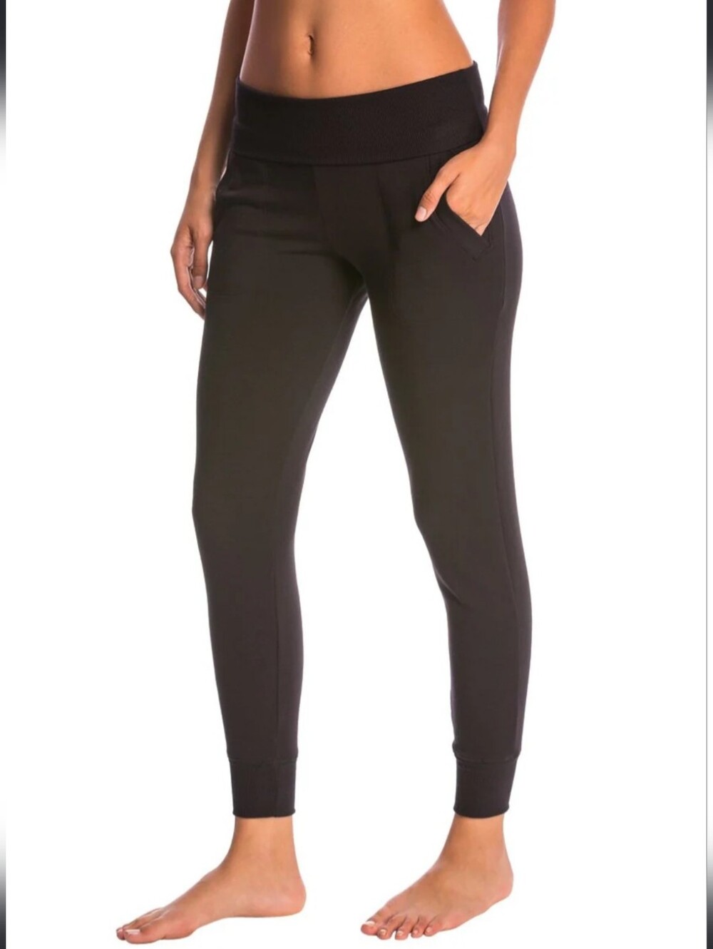 Beyond Yoga Black Cozy Fleece Fold-Over Jogger Sweatpants Black Women’s Small